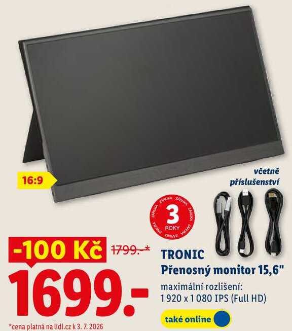 TRONIC Přenosný monitor 15,6"