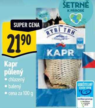 Kapr půlený, cena za 100 g