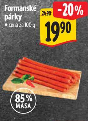 Formanské párky, cena za 100 g