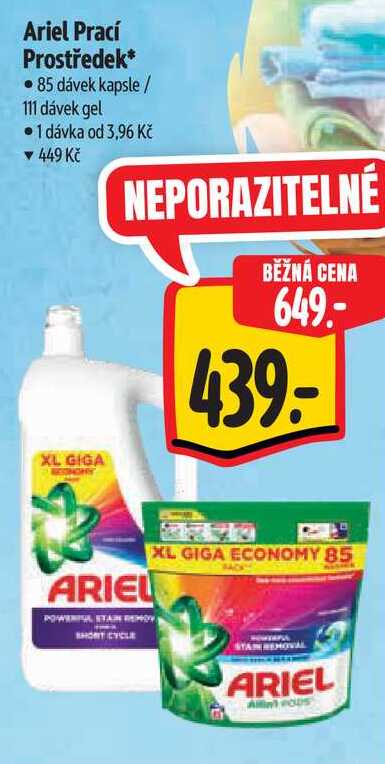 Ariel Prací Prostředek, 85 dávek kapsle/111 dávek gel Albert