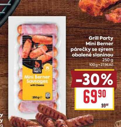 Grill Party Mini Berner párečky se sýrem obalené slaninou 250 g 