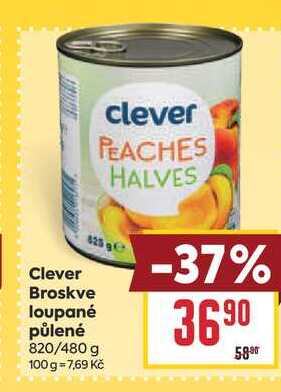 Clever Broskve loupané půlené 820/480 g