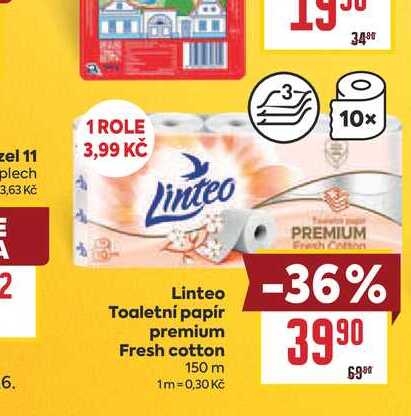 Linteo Toaletní papír premium Fresh cotton 150 m