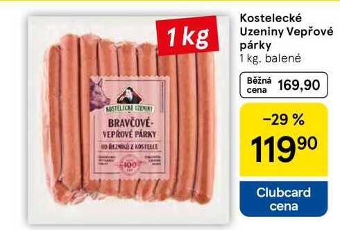 Kostelecké Uzeniny Vepřové párky, 1 kg, balené 