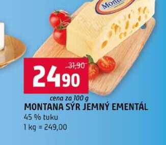 MONTANA SÝR JEMNÝ EMENTÁL 45% tuku 100g