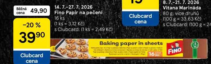 Fino Papír na pečení, 16 ks Tesco