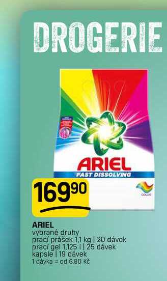 ARIEL vybrané druhy prací prášek 1.1 kg | 20 dávek prací gel 1,125 || 25 dávek kapsle | 19 dávek FLOP