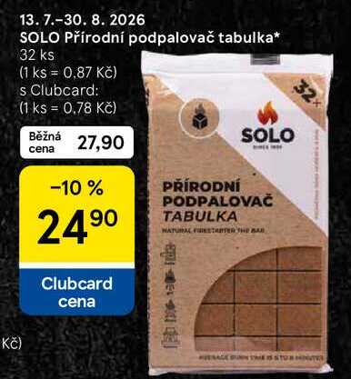 SOLO Přírodní podpalovač tabulka, 32 ks Tesco