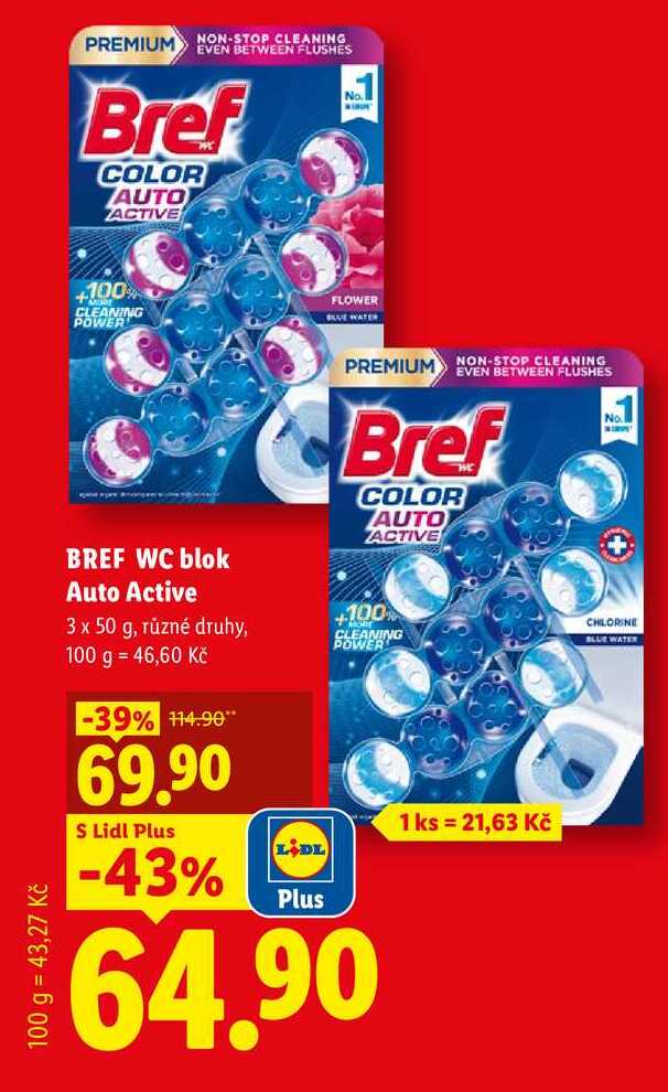 BREF WC blok Auto Active, 3 x 50 g Lidl