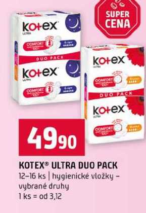 KOTEX® ULTRA DUO PACK 12-16 ks hygienické vložky vybrané druhy Terno