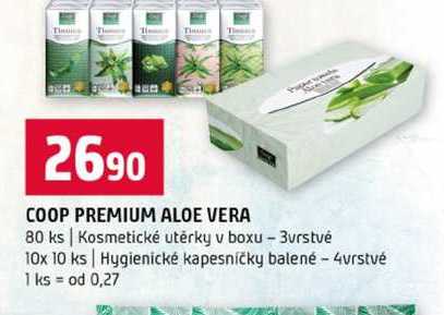 COOP PREMIUM ALOE VERA 80 ks Kosmetické utěrky v boxu 3vrstvé 10x 10 ks Hygienické kapesničky balené Terno