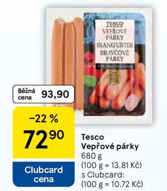 Tesco Vepřové párky, 680 g 