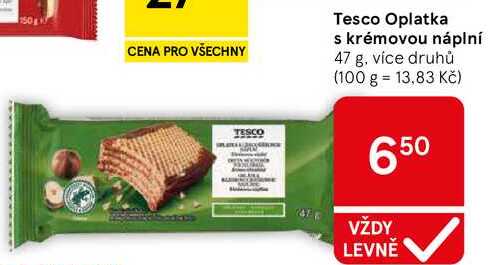 Tesco Oplatka s krémovou náplní, 47 g, více druhů 