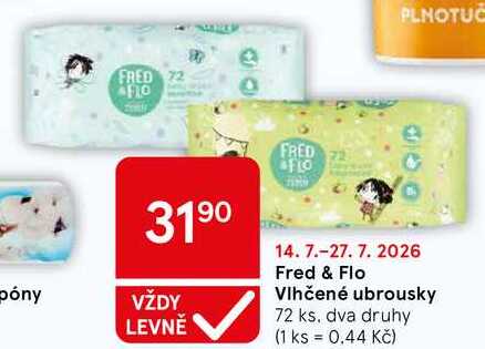 Fred & Flo Vlhčené ubrousky, 72 ks Tesco