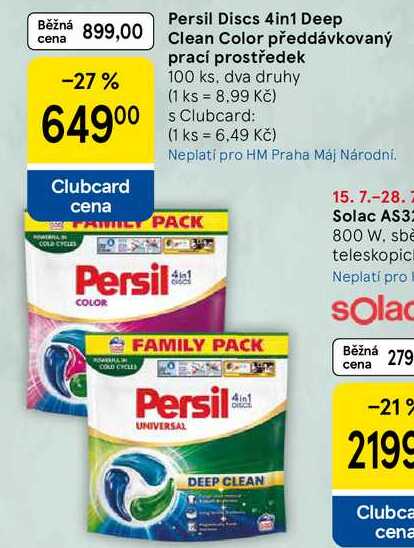 Persil Discs 4in1 Deep Clean Color předdávkovaný prací prostředek, 100 ks, dva druhy Tesco