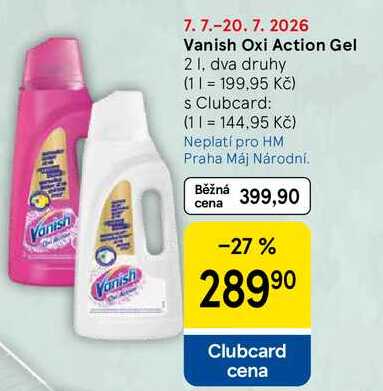 Vanish Oxi Action Gel, 2 l, dva druhy Tesco