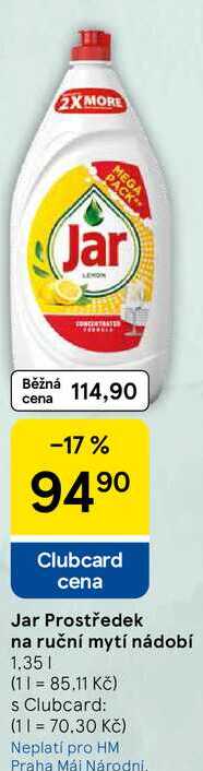 Jar Prostředek na ruční mytí nádobí, 1.35 l Tesco