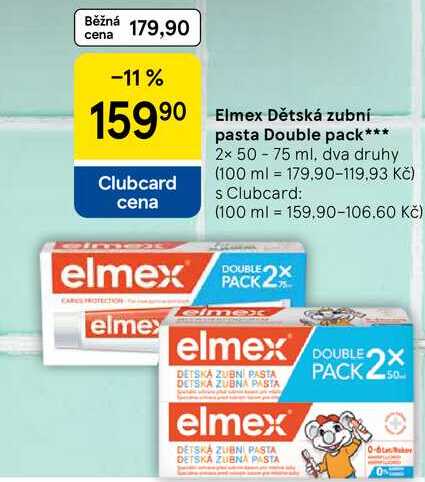 Elmex Dětská zubní pasta Double pack, 2x 50 - 75 ml Tesco