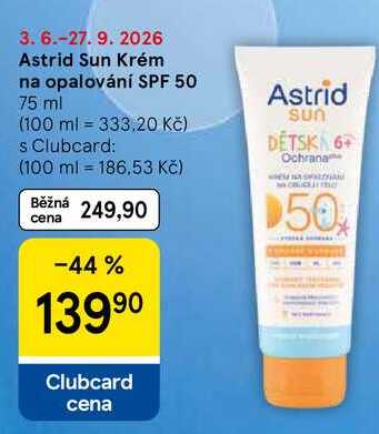 Astrid Sun Krém na opalování SPF 50, 75 ml Tesco