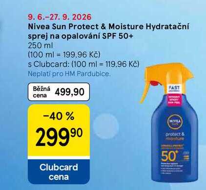 Nivea Sun Protect & Moisture Hydratační sprej na opalování SPF 50+, 250 ml Tesco