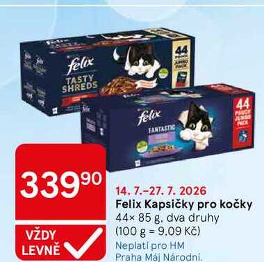 Felix Kapsičky pro kočky, 44× 85 g, dva druhy  