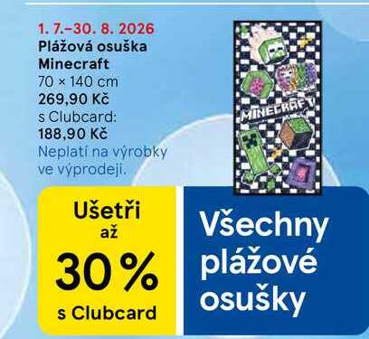 Plážová osuška Minecraft, 70 x 140 cm