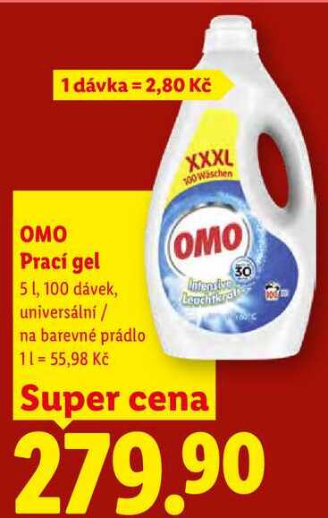 OMO Prací gel, 5 l/100 PD Lidl