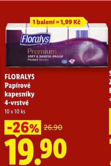FLORALYS Papírové kapesníky 4-vrstvé, 10 x 10 ks