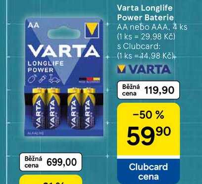 Varta Longlife Power Baterie AA nebo AAA, 4 ks