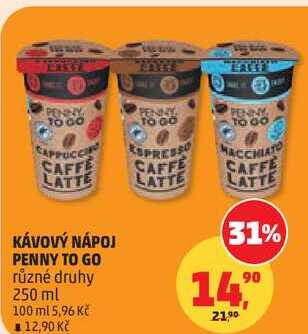 KÁVOVÝ NÁPOJ PENNY TO GO různé druhy, 250 ml