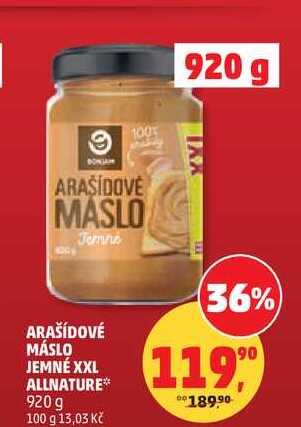 ARAŠÍDOVÉ MÁSLO JEMNÉ XXL ALLNATURE, 920 g 