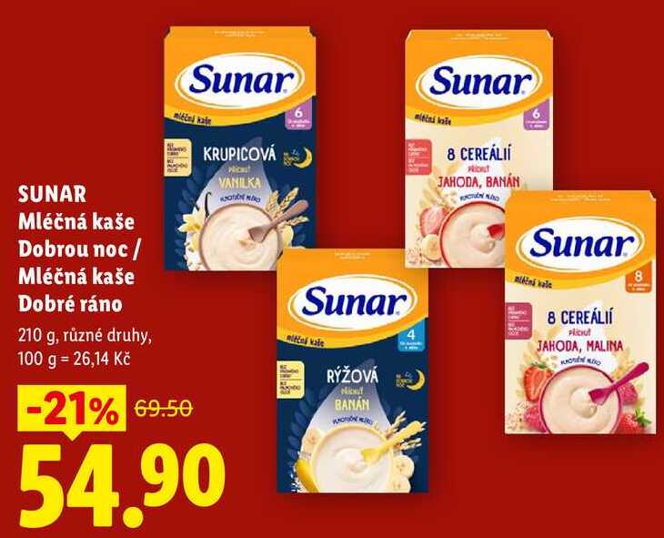 SUNAR Mléčná kaše Dobrou noc/Mléčná kaše Dobré ráno, 210 g Lidl