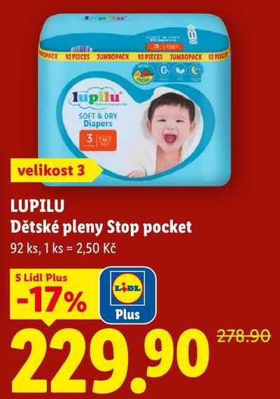 LUPILU Dětské pleny Stop pocket, 92 ks