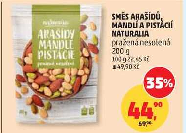 SMĚS ARAŠÍDŮ, MANDLÍ A PISTÁCIÍ NATURALIA pražená nesolená, 200 g  