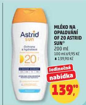 MLÉKO NA OPALOVÁNÍ OF 20 ASTRID SUN, 200 ml
