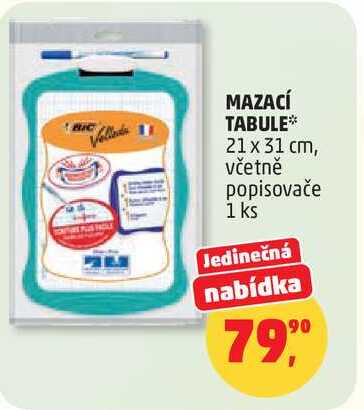 MAZACÍ TABULE, 21 x 31 cm, včetně popisovače, 1 ks