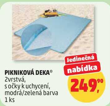 PIKNIKOVÁ DEKA 2 vrstvá, s očky k uchycení, modrá/zelená barva, 1 ks