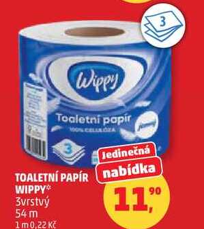 TOALETNÍ PAPÍR WIPPY, 3vrstvý, 54 m