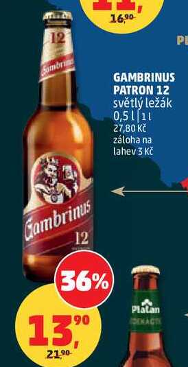 GAMBRINUS PATRON 12 světlý ležák, 0,5 l