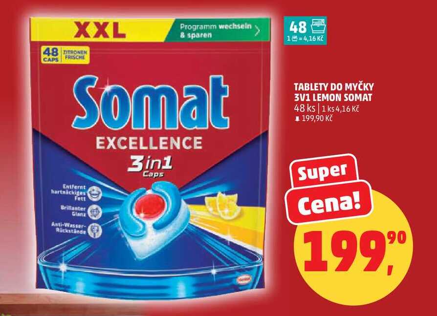 TABLETY DO MYČKY 3 V 1 LEMON SOMAT, 48 ks
