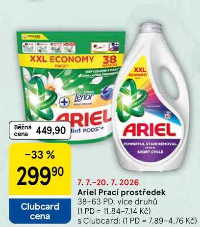 Ariel Prací prostředek, 38-63 PD, více druhů Tesco