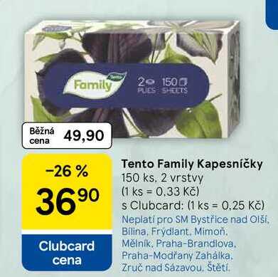 Tento Family Kapesníčky, 150 ks, 2 vrstvy Tesco