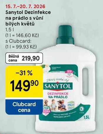 Sanytol Dezinfekce na prádlo s vůní bílých květů, 1.5 l Tesco
