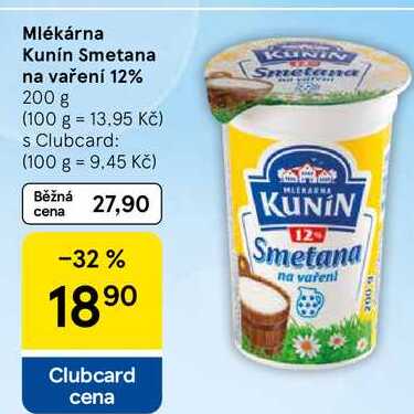 Mlékárna Kunín Smetana na vaření 12%, 200 g  