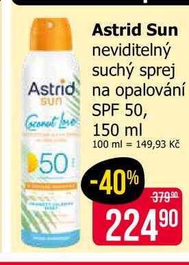 Astrid Sun neviditelný suchý sprej na opalování Sun SPF 50, Coconut 150 ml
