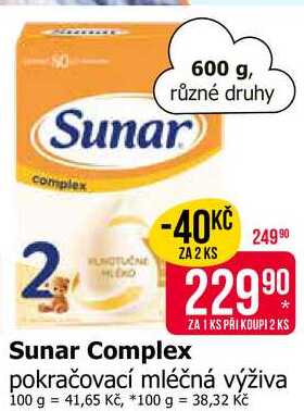 Sunar Complex pokračovací mléčná výživa 600 g 
