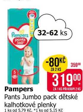 Pampers Pants Jumbo pack dětské kalhotkové plenky 32-62ks