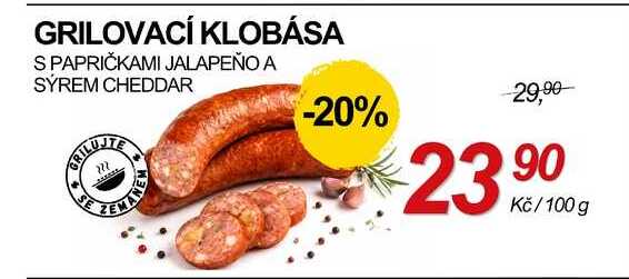 GRILOVACÍ KLOBÁSA S PAPRIČKAMI JALAPEÑO A SÝREM CHEDDAR, 100 g