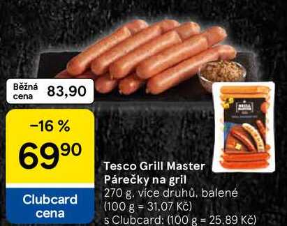 Tesco Grill Master Párečky na gril, 270 g