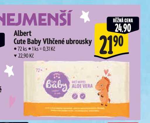 Albert Cute Baby Vlhčené ubrousky 72 ks